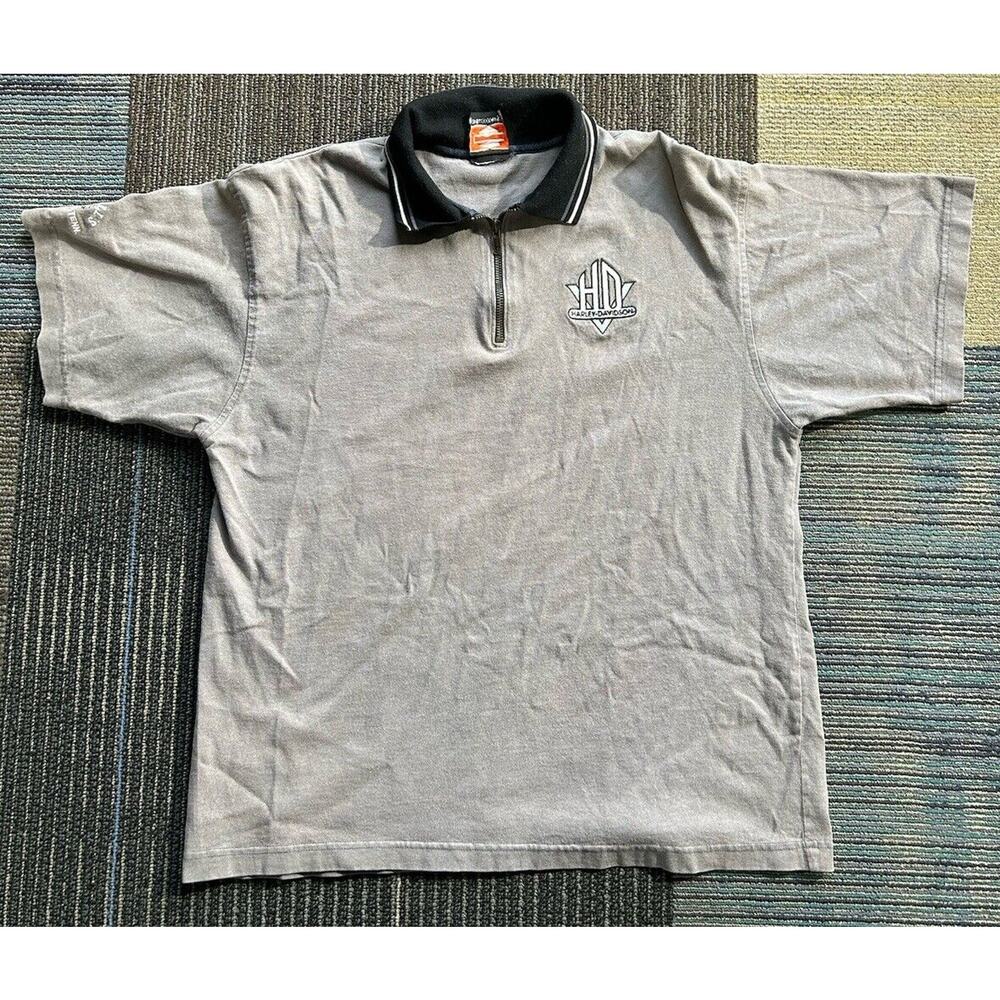 Vintage Harley Davidson Men’s Gray Quarter Zip Polo Shirt Size Large L Biker